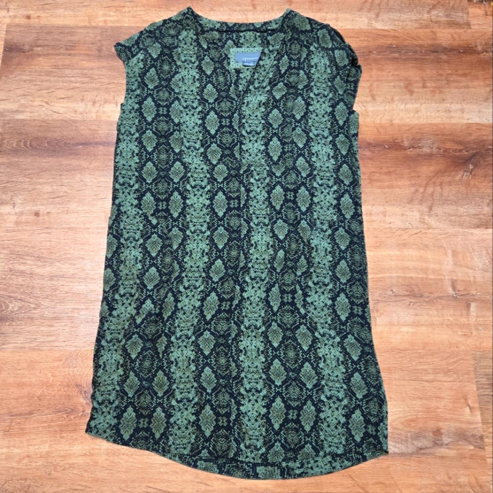 Anthropologie Green and Black Mini Dress Snake Print Size Extra Small